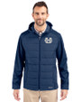 Utah State Aggies Cutter & Buck Evoke Hybrid Softshell Recycled Full Zip Mens Hooded Jacket Navy Blue Front