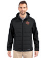 Midwestern State Mustangs Cutter & Buck Evoke Hybrid Softshell Recycled Full Zip Mens Hooded Jacket Black Front