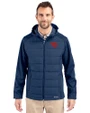 Dayton Flyers Cutter & Buck Evoke Hybrid Eco Softshell Recycled Full Zip Mens Big & Tall Hooded Jacket Navy Blue Front