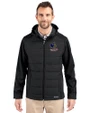 Delaware Fightin' Blue Hens College Vault Cutter & Buck Evoke Hybrid Eco Softshell Recycled Full Zip Mens Big & Tall Hooded Jacket Black Front