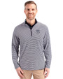Emory Eagles Cutter & Buck Virtue Eco Pique Micro Stripe Recycled Mens Quarter Zip Navy Blue/White Front