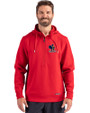 Delaware Fightin' Blue Hens College Vault Cutter & Buck Roam Epic Versatility Half Zip Recycled Mens Hooded Pullover Red Front