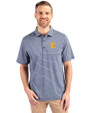 ETSU Buccaneers Cutter & Buck Forge Eco Heather Stripe Stretch Recycled Mens Polo Navy Blue Heather Front