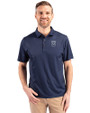 Emory Eagles Cutter & Buck Pike Eco Tonal Geo Print Stretch Recycled Mens Polo Navy Blue Front