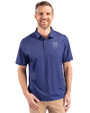 Emory Eagles Cutter & Buck Pike Eco Tonal Geo Print Stretch Recycled Mens Polo Tour Blue Front