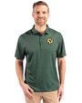 Cal Poly Mustangs Cutter & Buck Pike Eco Tonal Geo Print Stretch Recycled Mens Polo Hunter Green Front