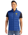Fort Valley State Wildcats Cutter & Buck Evoke Hybrid Softshell Recycled Mens Full Zip Vest Tour Blue Front