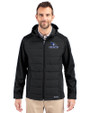 Creighton Bluejays Cutter & Buck Evoke Hybrid Softshell Recycled Full Zip Mens Hooded Jacket Black Front