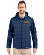 Drexel Dragons Cutter & Buck Evoke Hybrid Softshell Recycled Full Zip Mens Hooded Jacket Navy Blue Front