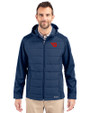 Dayton Flyers Cutter & Buck Evoke Hybrid Softshell Recycled Full Zip Mens Hooded Jacket Navy Blue Front