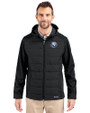 The Citadel Bulldogs Cutter & Buck Evoke Hybrid Softshell Recycled Full Zip Mens Hooded Jacket Black Front