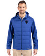 DePaul Blue Demons Cutter & Buck Evoke Hybrid Softshell Recycled Full Zip Mens Hooded Jacket Tour Blue Front