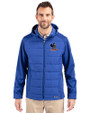 Delaware Fightin' Blue Hens College Vault Cutter & Buck Evoke Hybrid Softshell Recycled Full Zip Mens Hooded Jacket Tour Blue Front