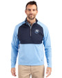 The Citadel Bulldogs Cutter & Buck Adapt Eco Knit Hybrid Recycled Mens Quarter Zip Atlas/Navy Blue Front