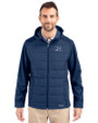 Jackson State Tigers Cutter & Buck Evoke Hybrid Eco Softshell Recycled Full Zip Mens Big & Tall Hooded Jacket Navy Blue Front