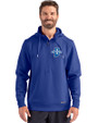 Indiana State Sycamores Cutter & Buck Roam Epic Versatility Half Zip Recycled Mens Hooded Pullover Tour Blue Front