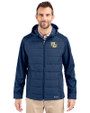 Marquette Golden Eagles Cutter & Buck Evoke Hybrid Eco Softshell Recycled Full Zip Mens Big & Tall Hooded Jacket Navy Blue Front