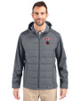 Louisville Cardinals Cutter & Buck Evoke Hybrid Eco Softshell Recycled Full Zip Mens Big & Tall Hooded Jacket Elemental Grey Front