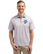 Indiana State Sycamores Cutter & Buck Virtue Recycled Micro Stripe Featherlight Pique Mens Polo Polished/White Front