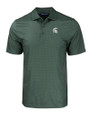 Michigan State Spartans Cutter & Buck Pike Eco Tonal Geo Print Stretch Recycled Mens Polo Hunter Green Mannequin