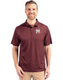 Morehouse Maroon Tigers Cutter & Buck Pike Eco Tonal Geo Print Stretch Recycled Mens Polo Bordeaux Front
