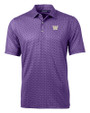 Washington Huskies Cutter & Buck Pike Banner Print Stretch Mens Polo College Purple Mannequin