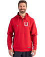 Utah Utes College Vault Cutter & Buck Roam Epic Versatility Half Zip Recycled Mens Hooded Pullover Red Front
