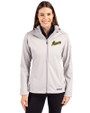 George Mason Patriots College Vault Cutter & Buck Evoke Softshell Recycled Full Zip Womens Jacket CONCRETE Front