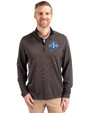 Indiana State Sycamores Cutter & Buck Virtue Eco Pique Micro Stripe Recycled Mens Big & Tall Quarter Zip Black/Elemental Grey Front