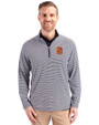 Syracuse Orange Cutter & Buck Virtue Eco Pique Micro Stripe Recycled Mens Big & Tall Quarter Zip Navy Blue/White Front