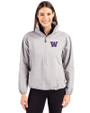 Washington Huskies Cutter & Buck Charter Eco Recycled Womens Anorak Jacket Polished Medium Gray Front