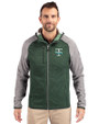 Tulane Green Wave College Vault Cutter & Buck Mainsail Full Zip Hooded Mens Jacket Hunter Heather/Polished Heather Front