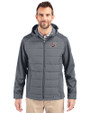 Montana Grizzlies Cutter & Buck Evoke Hybrid Eco Softshell Recycled Full Zip Mens Big & Tall Hooded Jacket Elemental Grey Front