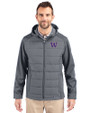 Washington Huskies Cutter & Buck Evoke Recycled HoneycombFleece Mens Big & Tall Hybrid Full Zip Jacket Elemental Grey Front