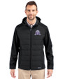 Northwestern Wildcats College Vault Cutter & Buck Evoke Hybrid Eco Softshell Recycled Full Zip Mens Big & Tall Hooded Jacket Black Front
