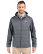 Northwestern Wildcats College Vault Cutter & Buck Evoke Hybrid Eco Softshell Recycled Full Zip Mens Big & Tall Hooded Jacket Elemental Grey Front