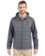 Utah State Aggies College Vault Cutter & Buck Evoke Hybrid Eco Softshell Recycled Full Zip Mens Big & Tall Hooded Jacket Elemental Grey Front