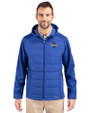 Tulsa Golden Hurricane Cutter & Buck Evoke Hybrid Softshell Recycled Full Zip Mens Hooded Jacket Tour Blue Front
