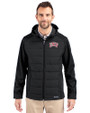 UNLV Rebels Cutter & Buck Evoke Hybrid Softshell Recycled Full Zip Mens Hooded Jacket Black Front