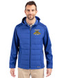 North Carolina A&T Aggies Cutter & Buck Evoke Hybrid Softshell Recycled Full Zip Mens Hooded Jacket Tour Blue Front