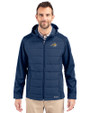 Montana State Bobcats Cutter & Buck Evoke Hybrid Softshell Recycled Full Zip Mens Hooded Jacket Navy Blue Front