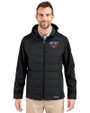 SMU Mustangs Cutter & Buck Evoke Hybrid Softshell Recycled Full Zip Mens Hooded Jacket Black Front