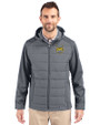 Quinnipiac Bobcats Cutter & Buck Evoke Hybrid Softshell Recycled Full Zip Mens Hooded Jacket Elemental Grey Front