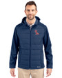 Ole Miss Rebels Cutter & Buck Evoke Hybrid Softshell Recycled Full Zip Mens Hooded Jacket Navy Blue Front