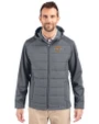 Pepperdine Waves Cutter & Buck Evoke Hybrid Softshell Recycled Full Zip Mens Hooded Jacket Elemental Grey Front