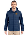 Pepperdine Waves Cutter & Buck Evoke Hybrid Softshell Recycled Full Zip Mens Hooded Jacket Navy Blue Front