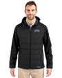 TCU Horned Frogs Cutter & Buck Evoke Hybrid Softshell Recycled Full Zip Mens Hooded Jacket Black Front
