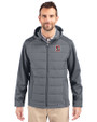 Stanford Cardinal  Cutter & Buck Evoke Hybrid Softshell Recycled Full Zip Mens Hooded Jacket Elemental Grey Front