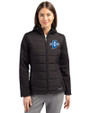 Indiana State Sycamores Cutter & Buck Evoke Hybrid Softshell Recycled Full Zip Womens Hooded Jacket Black Front