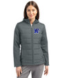 Memphis Tigers Cutter & Buck Evoke Hybrid Softshell Recycled Full Zip Womens Hooded Jacket Elemental Grey Front